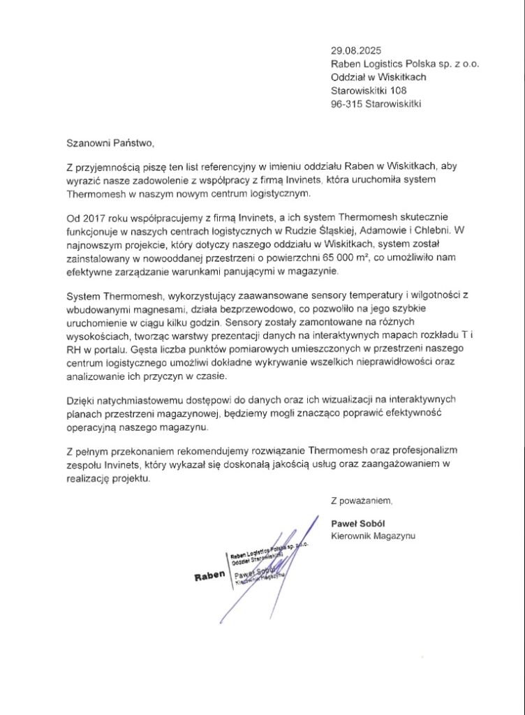 referencje invinets bezprzewodowe systemy pomiarowe