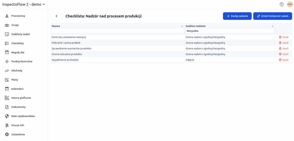 Przykład checklisty QC w InspectoFlow 2