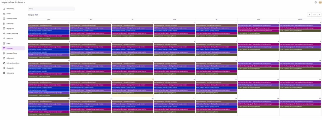 Kalendarz z rozkładem jazdy w InspectoFlow 2