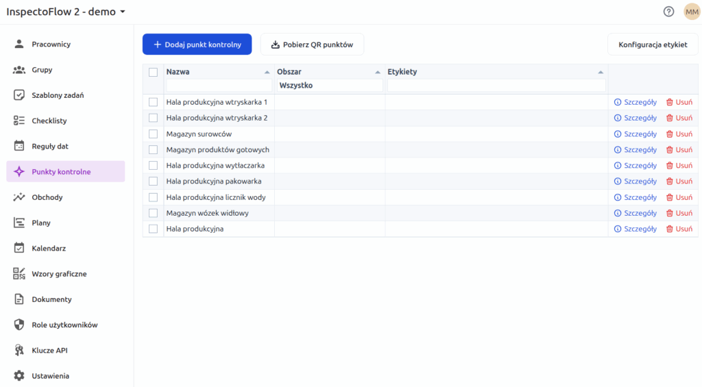 Punkty kontrolne w InspectoFlow 2