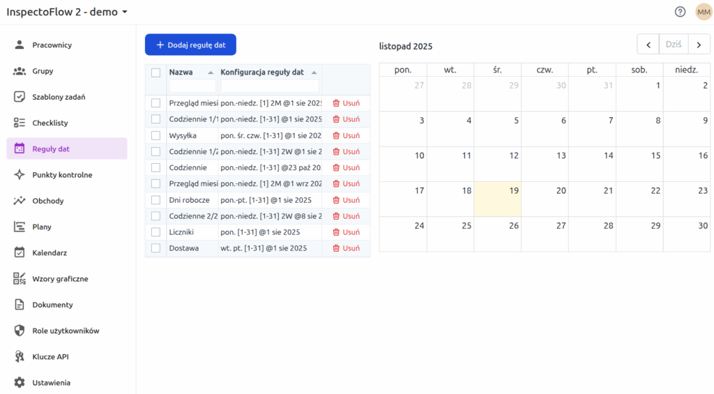 Reguły dat w InspectoFlow 2